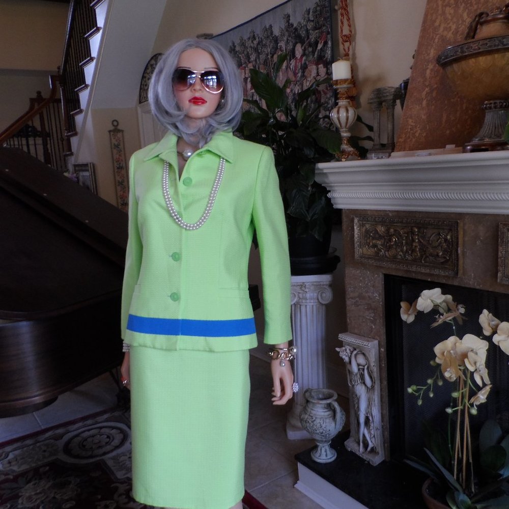VERSUS by Versace Green-Blue Textured Skirt Suit Size IT 32/46 US 10